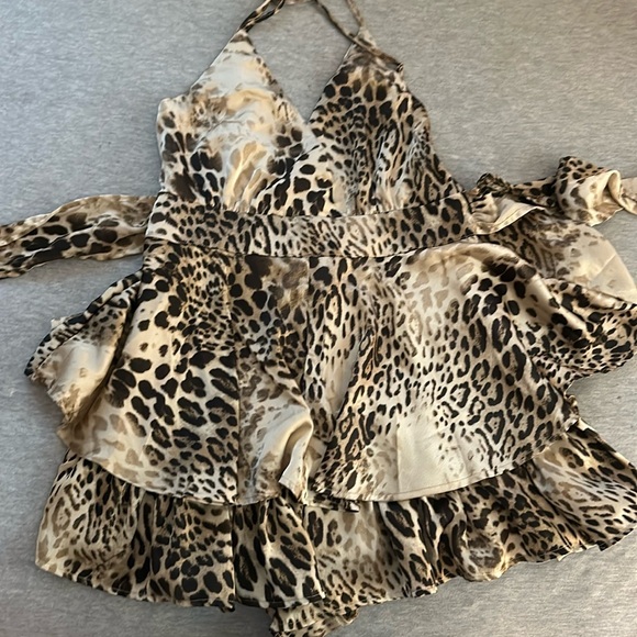 Dresses & Skirts - Cheetah Leapord Print Ruffle Dress Romper Silk Satin Skirt